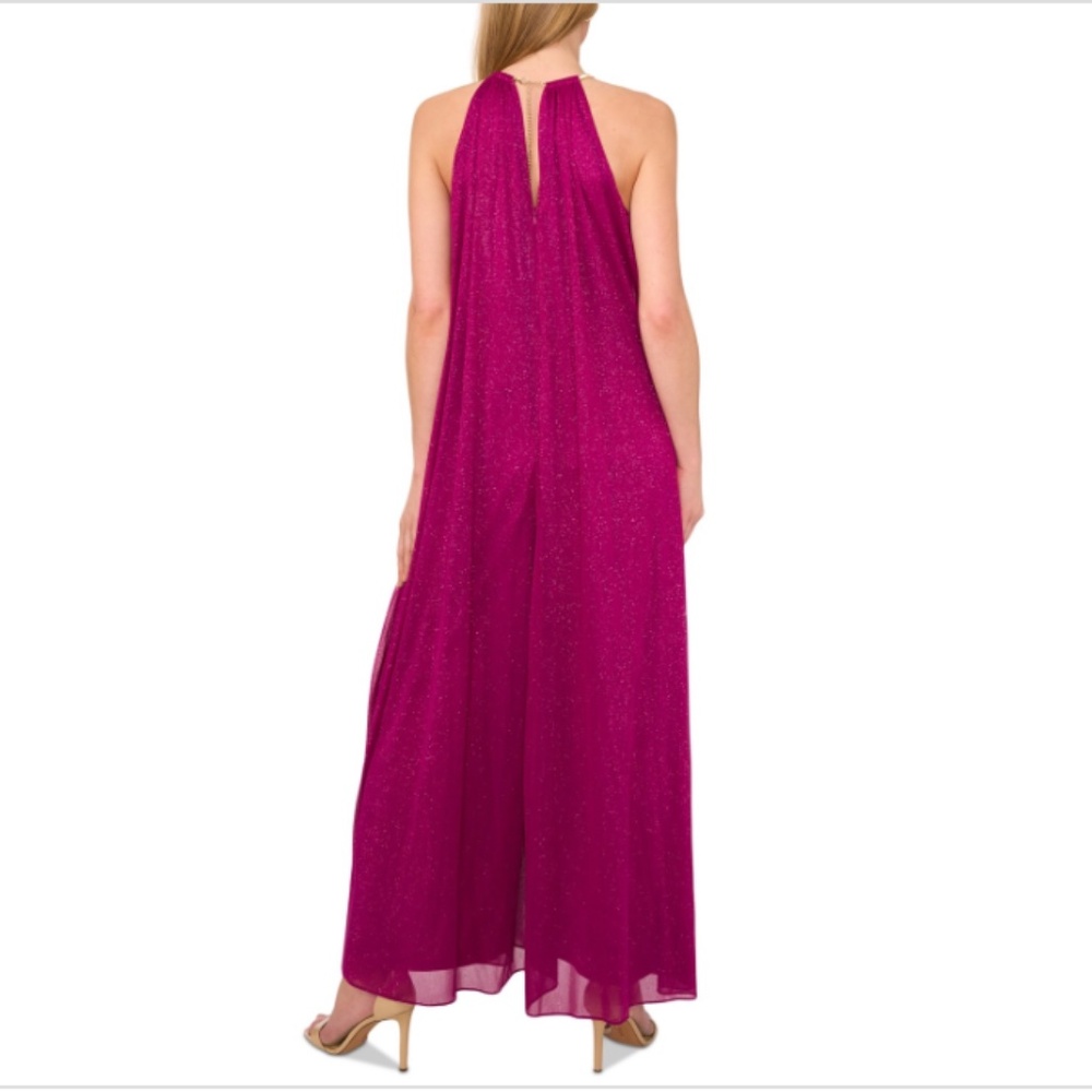 Msk Women's Necklace Halter Wide-Leg Jumpsuit - Plum Nite SZ:L - Picture 4 of 4